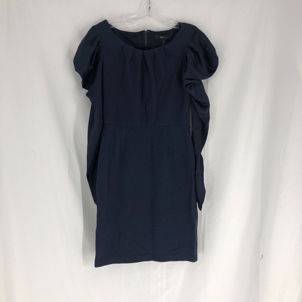 BCBG Max Azria Navy Long Sleeve Round Neck Sheath Dress 06 Women